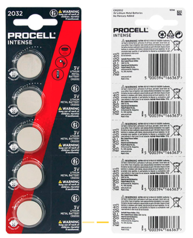 CR2032 PROCELL LITHIUM COIN CELL BATTERY 3V 260mAh