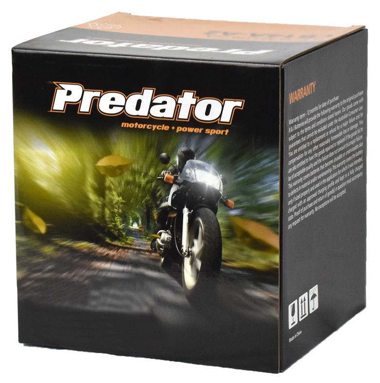 Predator Motorcycle Battery YTX16L-BS 12V 14AH 230CCA AGM with Acid Pack.